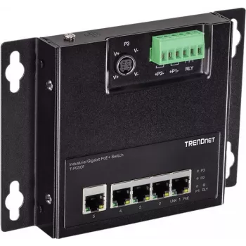 TRENDnet TI-PG50F - Tööstuslik - Kommutaator - haldamata - 5 x 10/100/1000 (PoE+) - DIN-liistule paigaldatav, seinapaigaldatav - PoE+ (120 W)