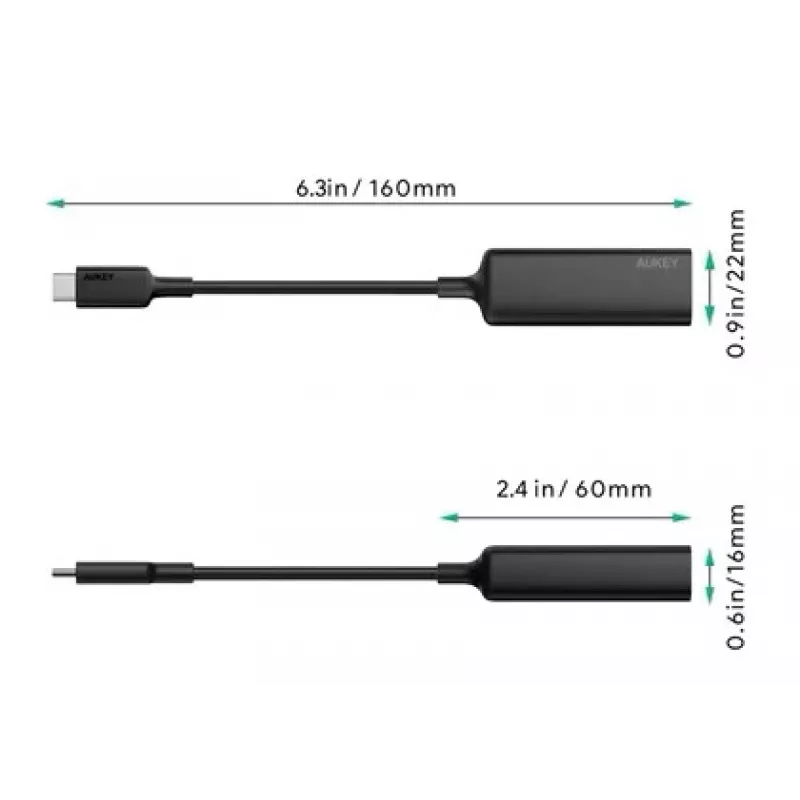 Etherneti adapter Aukey CB-A30 USB‑C – Gigabit RJ45 10/100/1000 Mbps, USB 3.0, alumiiniumkorpus, LED-indikaatorid
