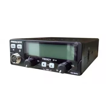 CB-raadio President Teddy II+ — 40 kanalit, 4 W TX, 12/24 V, mürasummuti, 125×125×45 mm