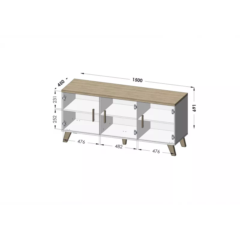 Cama sideboard LOTTA 150 3D Valge + sonoma oak