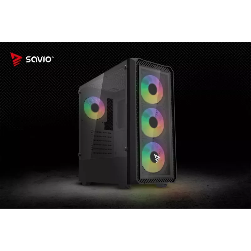 PC kuubikujuline korpus SAVIO Noctis Glass RGB — must, ATX/Micro-ATX, 210×410×450 mm, 3×120 mm esiventilaatorid