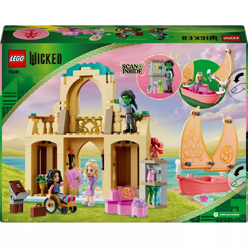 Konstruktsioonimänguasi LEGO komplekt 75681 koos Wickedi, Glinda, Elphaba, Nessarose ja Shizi Ülikooli minifiguuridega