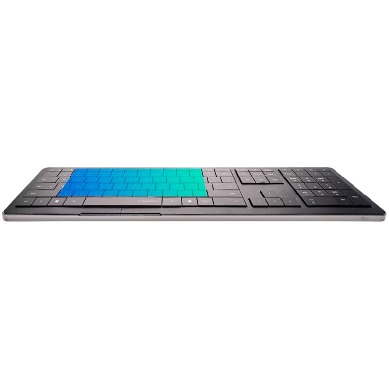 Juhtmevaba klaviatuur CLEVETURA CLVX 1 Touch-On-Keys AI, ANSI US Windows paigutus, käärikvedru lülitid, alumiiniumraam, interaktiivne RGB