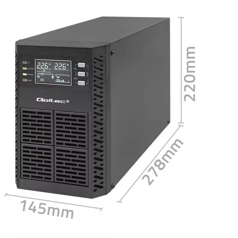 Qoltec Katkematu toiteallikas (UPS) | 1kVA | 1000W | Võimsustegur 1.0 | LCD | EPO | USB | Online