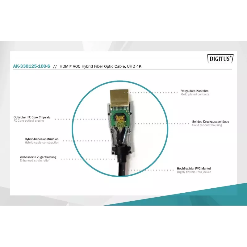 HDMI AOC hübriidne fiiberoptiline kaabel Digitus AK-330125-100-S
