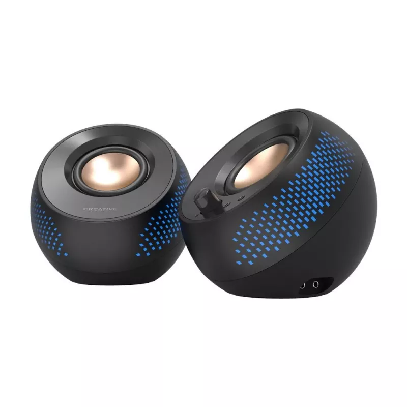 CREATIVE Pebble X 2.0 USB-C arvutikõlarid reguleeritava RGB-valgustuse, Bluetooth 5.3 ja USB-heliga, võimsus kuni 15 W RMS, PC-le ja Macile