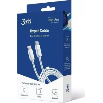USB-kaabel 3MK USB-C-USB-C 2 m Valge