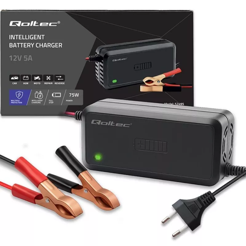 Akulaadija QOLTEC 12V 5A alaldi AGM/GEL akudele