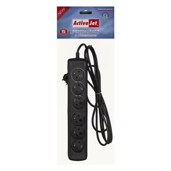 Pikendusjuhe ActiveJet 6GNU - 3M - C, 6 pistikupesa, tüüp E, 3 m kaabel, 10 A, must
