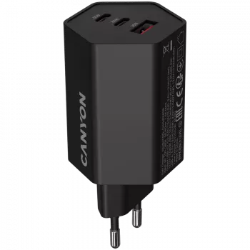 CANYON Laadija HEXAGON 65 GaN 65W 2xPD 1xQC EU Must (CND-CHAHEX65B)