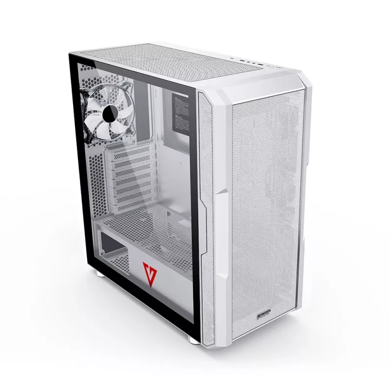 Arvutikorpus MODECOM AMIRANI ARGB Midi Tower Valge — ATX/ITX, 35 cm GPU, 16,5 cm CPU jahuti, 2x200 mm ventilaatorid