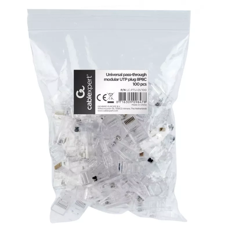 Juhtmepistik Gembird LC-PTU-01/100 8P8C RJ45 läbipaistev