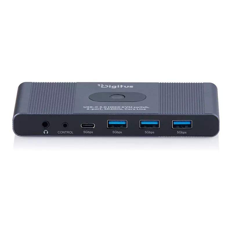 KVM-lüliti DIGITUS USB-C 3.0 HDMI 2-pordiga 4K60Hz, USB-C/USB-A, alumiinium, 135×60×30 mm