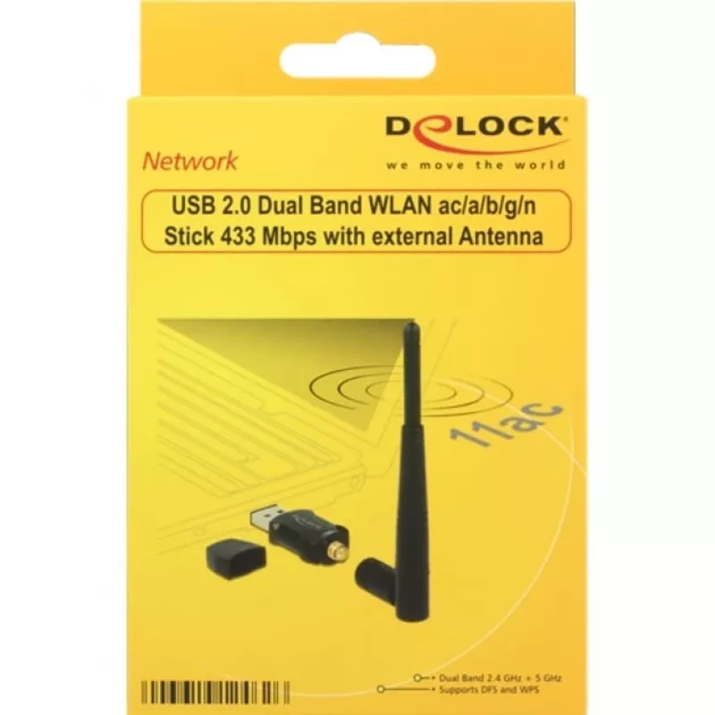 DeLock USB2.0 kaheribaline WLAN ac/a/b/g/n pulk - võrguadapter - USB2.0 - 802,11b, 802,11a, 802,11g, 802,11n, 802,11ac - Must (12462)