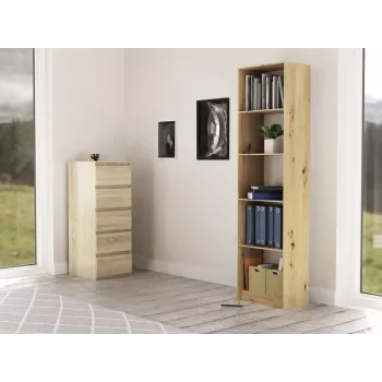 Kontori raamaturiiul top e shop R50 ARTISAN — tammeviimistlus, 5 riiulit, puitlaastplaadist karkass