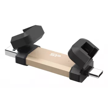 USB-mälupulk Silicon Power DS72 1 TB, USB 3.2 Gen 2, Type-A ja Type-C, alumiinium/kummikork, kuldne