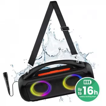Kaasaskantav kõlar MEDIA-TECH MT3184 — Bluetooth 5.3, 60W RMS, IPX5, Li-Ion aku 16h, USB-C laadimine, MicroSD, TWS, mikrofon, kaugjuhtimispult