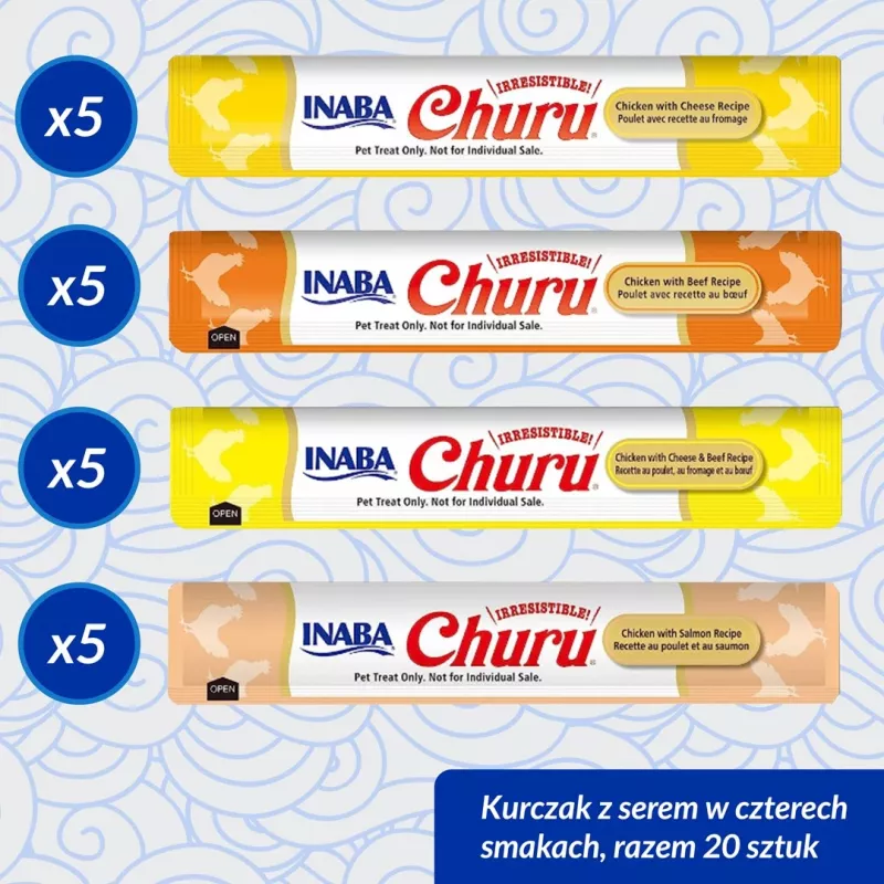 Kassimaiused INABA Churu Variety Box — kana ja veiseliha, 20 x 14 g tuubi
