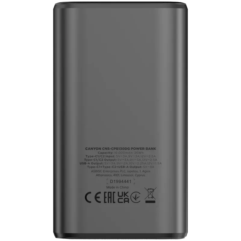 Kaasaskantav toitepank CANYON OnPower 130 TFT 10000 mAh
