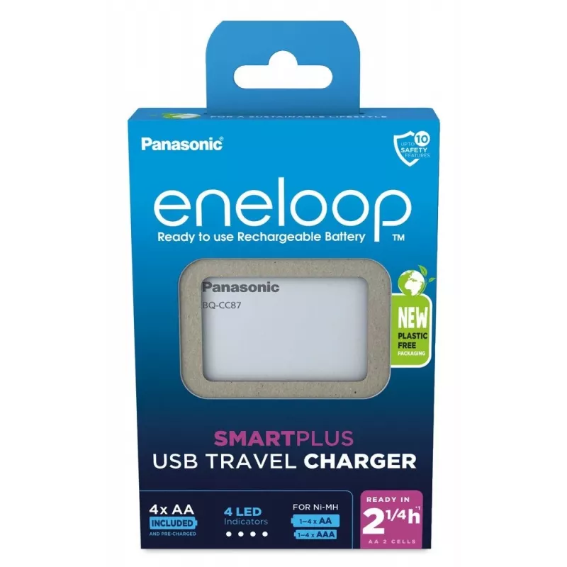 USB-akulaadija PANASONIC Eneloop Smartplus BQ-CC87 + 4x AA 2000 mAh (K-KJ87MCD40USB)
