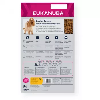 Kuiv koeratoit EUKANUBA Breed Specific Cocker Spaniel 7.5 kg — kana, täiskasvanud, nahk ja karv, südametugi