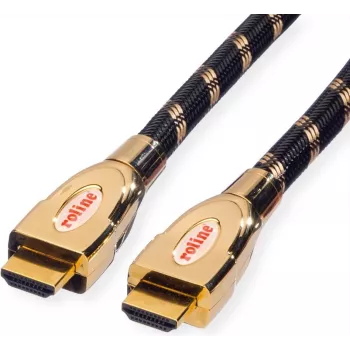 Roline Gold - HDMI mit Ethernetkabel - HDMI (M) bis HDMI (M) - 5 m - Doppelisolierung - schwarz-gold - 4K Unterstützung