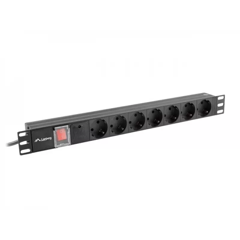 Lanberg | Toitejaotuse seade (PDU) 19 tolli 1U 10A 2M 7X Schuko pistikupesa | PDU-07F-0200-IEC-BK