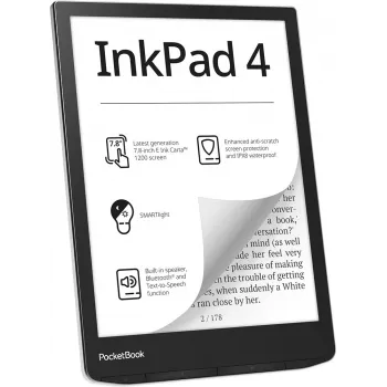 E-raamatulugeja PocketBook InkPad 4 7,8-tolline E Ink Carta, 32 GB, Wi‑Fi, must/hõbedane