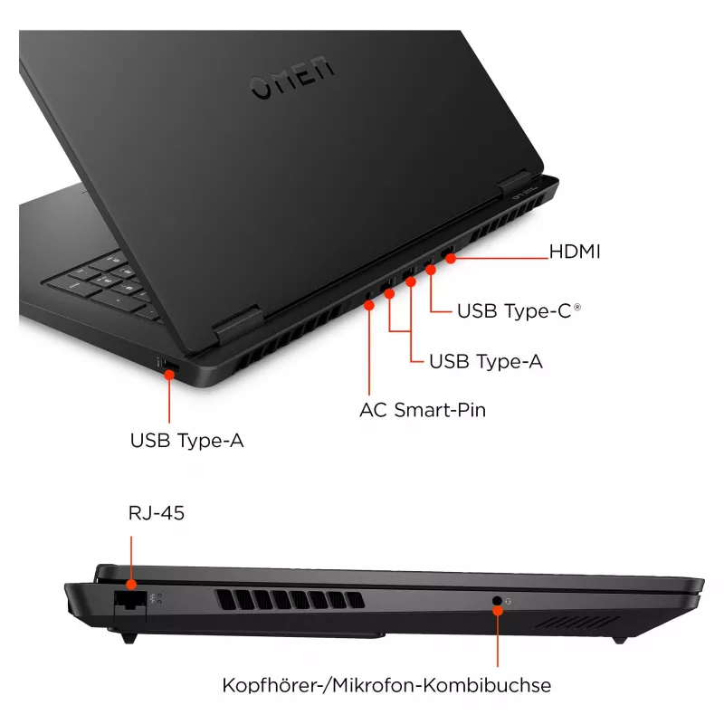HP OMEN mängusülearvuti 17,3 FHD IPS Ryzen AI 7 350 32GB/1TB RTX 5060 144Hz Win11 17-db1476ng - klaviatuur võib olla saksa keeles