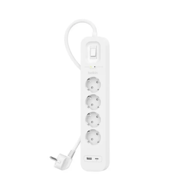 Liigpingekaitse Belkin SRB001VF2M-V2 — 4 pistikupesa, USB-C ja USB-A pordid, 2 m kaabel