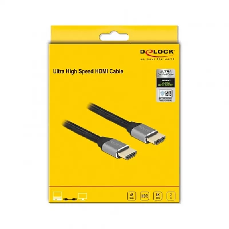 DELOCK Ultra High Speed HDMI-kaabel 48 Gbps 8K 60Hz Hall 2m Sertifitseeritud