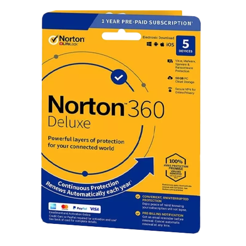 Norton 360 Deluxe | 5 seadet | 1 aasta | 50 GB pilvesalvestus | EL | MITTE TELLIMUS |