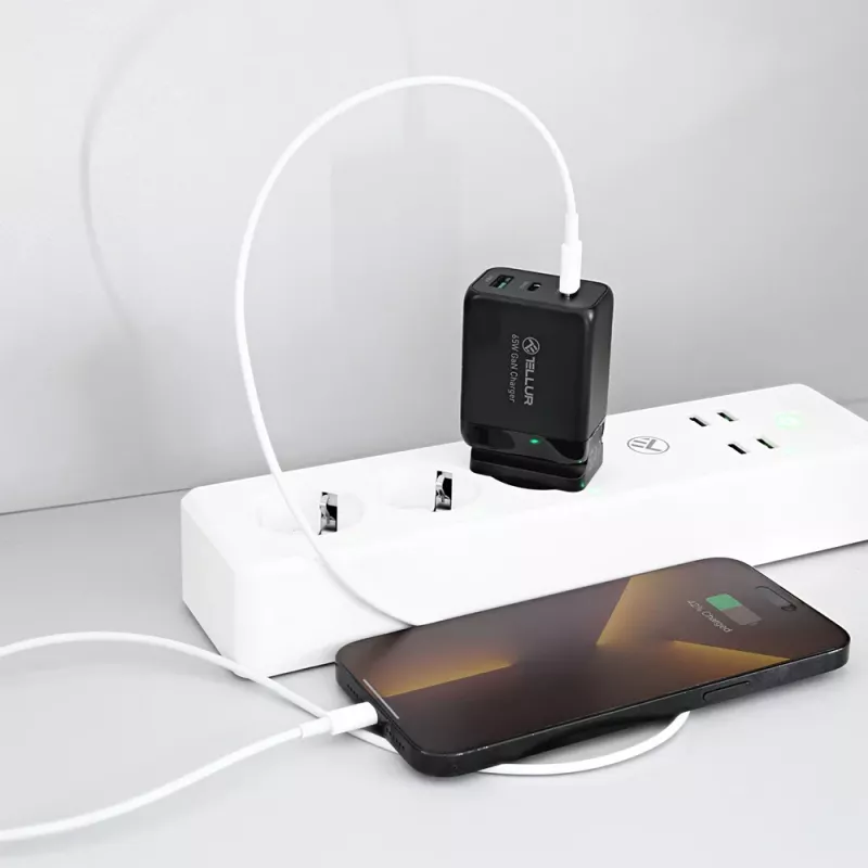 Seinalaadija Tellur TLL151451 65W, 3 porti (2x USB-C, 1x USB-A)