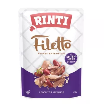 Märg koeratoit RINTI Filetto kanafilee pardisüdametega, 100 g kott, täistoit, 14% valku, 1% rasva, 82% niiskust