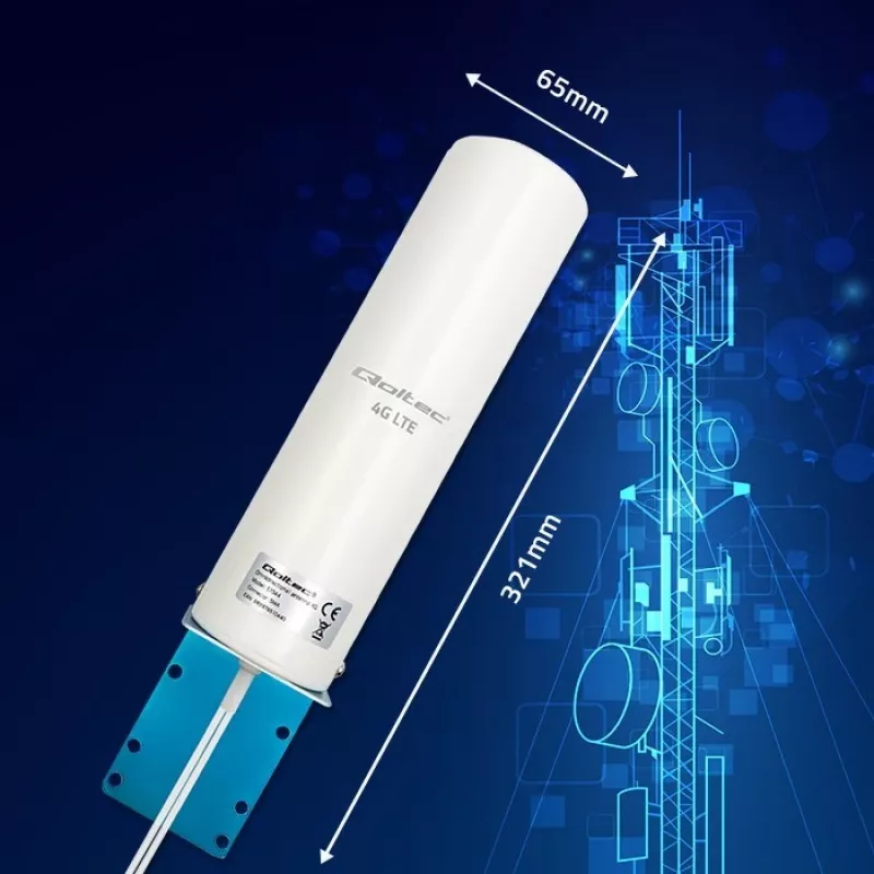 Välistingimustes kasutatav mitmesuunaline 4G LTE antenn QOLTEC 57044, 5 dBi, 600–2700 MHz, 50 W, 50 Ω, valge vasest korpus