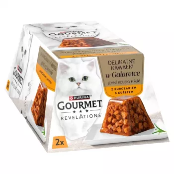 Märg kassitoit Purina Nestlé Gourmet Revelations tükid tarretises kanaga 2 x 57 g, täiskasvanud, valk 9%, niiskus 83%