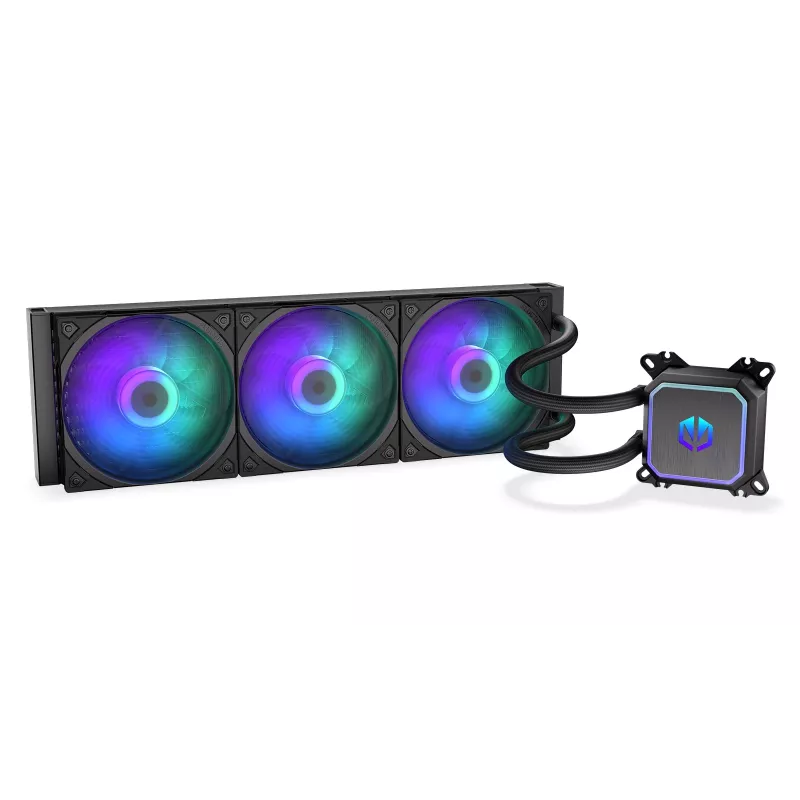Vedelikjahutuskomplekt ENDORFY Navis F360 ARGB Must — 360 mm radiaator, 3x 120×25 mm ventilaatorit, 250–1800 p/min, pump 1600–2600 p/min, LGA 1700/AM5/AM4 tugi
