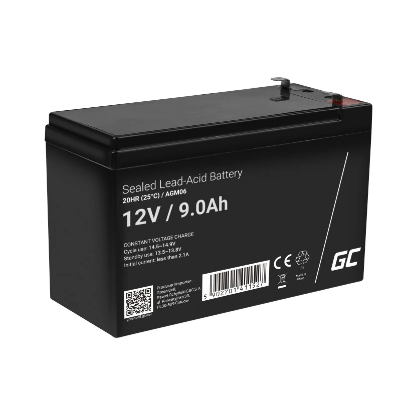 UPS aku roheline Cell AGM06 — 12 V 9 Ah suletud pliiaku (VRLA) 95 × 151 × 65 mm, 2,3 kg