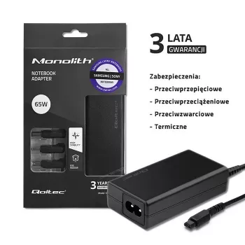 Qoltec 52415 toiteadapter, loodud Samsung Sony jaoks 65W | 3 pistikut | +toitekaabel
