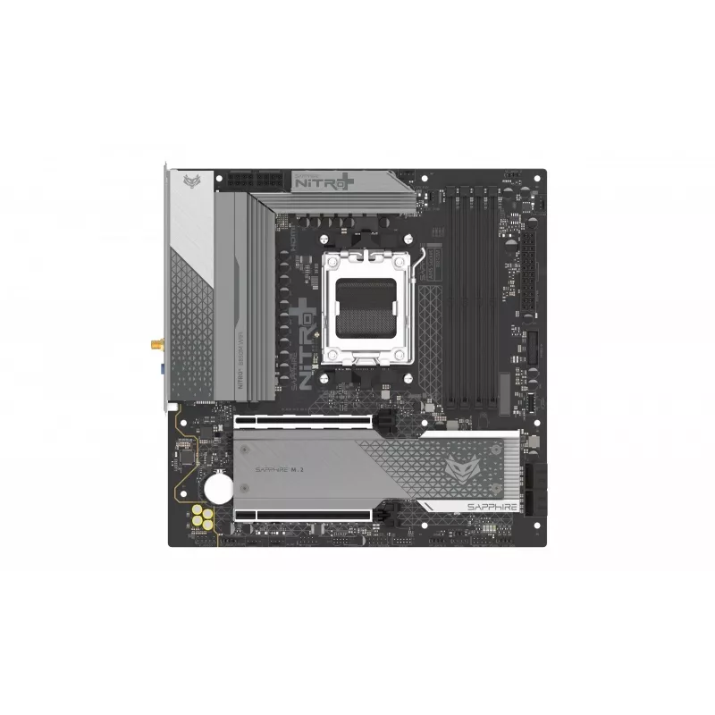 Emaplaat Sapphire NITRO+ B850M WIFI — AMD B850, Socket AM5, micro ATX, DDR5, 4x DIMM, Wi‑Fi 6, 2.5Gb LAN, 2x M.2