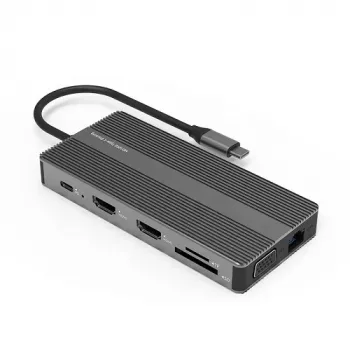 Adapter USB Type-C - 2x HDMI, VGA, LAN, 3x USB Type-A, SD, TF, USB Type-C PD100W, Aux