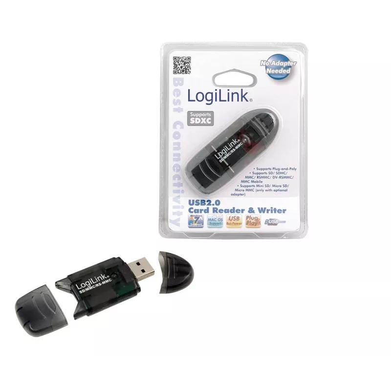 Kaardilugeja LOGILINK CR0007 USB 2.0 SD/MMC-le, must, kuni 480 Mbit/s