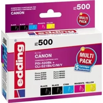Edding 18-500 (EDD-500) ühilduv tindikassettide komplekt, must/tsüaan/magenta/kollane, Canon PGI-520/CLI-521 jaoks