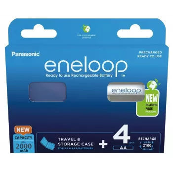 Laetavad patareid PANASONIC ENELOOP AA 2000 mAh 4 tk + karp (BK-3MCDE/4CP+CASE)
