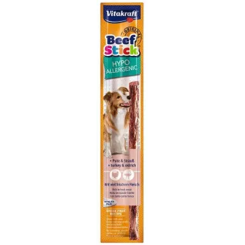 Koerte maius Vitakraft Beef Stick Hypoallergenic — kalkun jaanalinnuga, 12 g, üks kotike, täiskasvanud koertele, gluteeni- ja sojavaba