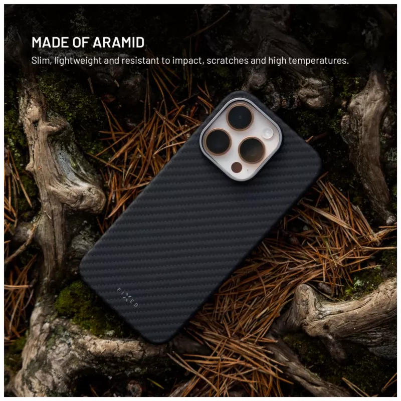 Kaitsev tagakaas FIXED Apple iPhone 17 Pro Max jaoks — aramiidkiud, must