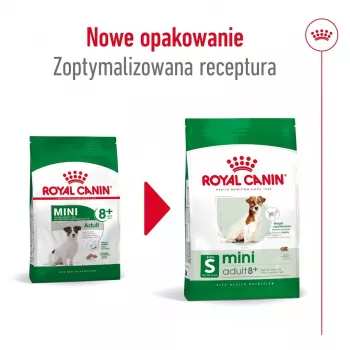 Kuiv koeratoit Royal Canin Mini Adult 8+ 2 kg — väikesed tõud 5–10 kg, linnuliha, kehakaalu kontrolli valem