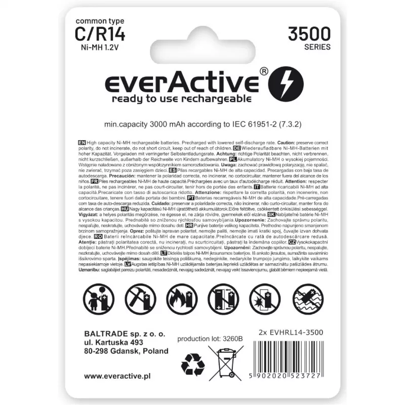Laetavad patareid everActive R14/C Ni-MH 3500 mAh kasutusvalmis