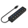 USB-jaotur Gembird UHB-U3P7P-01, 7-pordiline USB 3.2 Gen 1 (Type-A), 0,24 m kaabel, must
