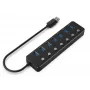 USB-jaotur Gembird UHB-U3P7P-01, 7-pordiline USB 3.2 Gen 1 (Type-A), 0,24 m kaabel, must